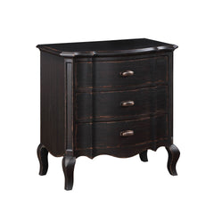 Lesley Dark Brown Nightstand Dark wooden dresser with three drawers on a white background