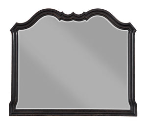 Lesley Camel Back Mirror A rectangular wall mirror with a dark, ornate scalloped frame, shown against a plain white background.