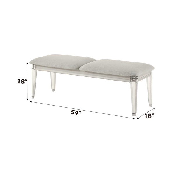 Liberia Modern Bedroom Bench Collection Measurement chart of a double bench with dimensions labeled on a white background