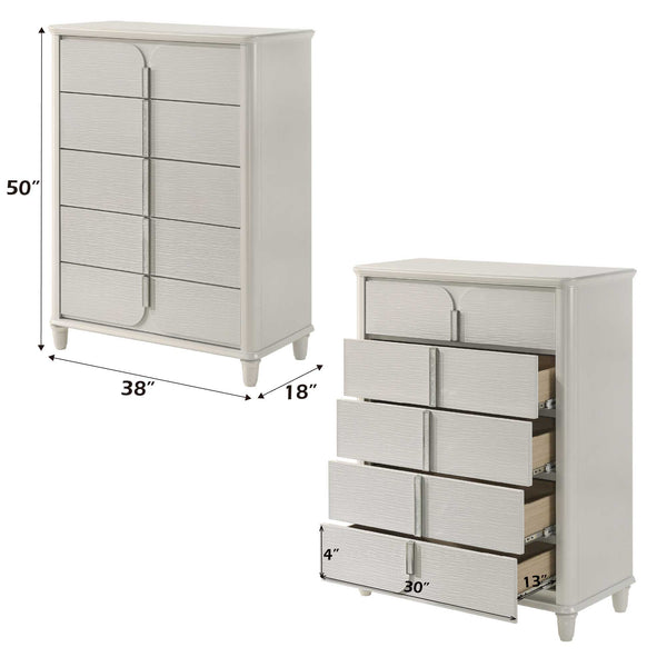White dresser with dimensions displayed on a white background