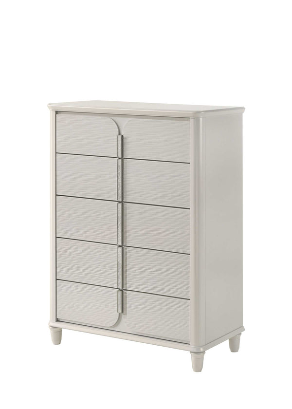 Liberia Modern Bedroom Chest Collection White dresser with multiple drawers on a white background