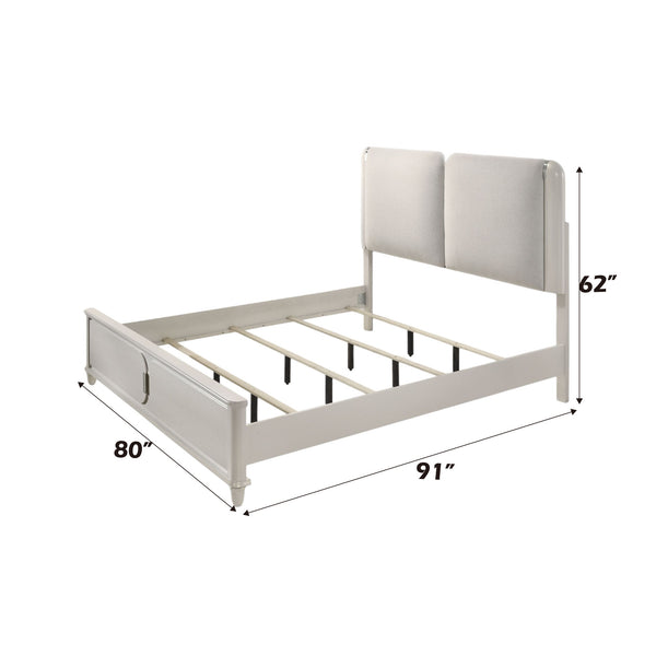 Liberia Modern Bedroom Collection White bed frame with dimensions labeled on a white background