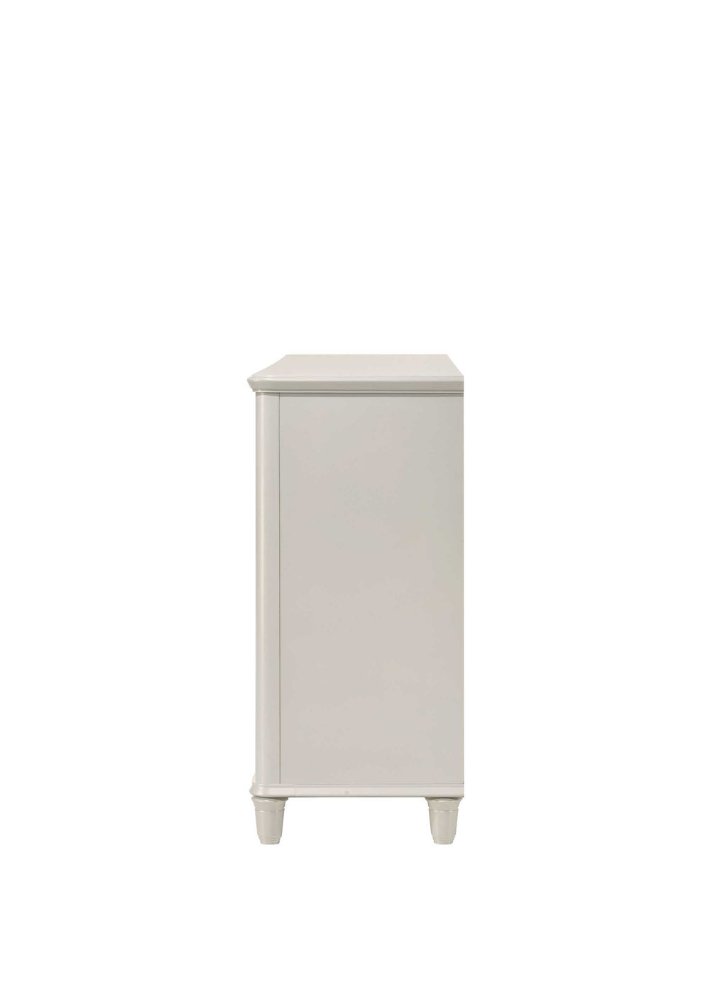 Liberia Modern Bedroom Dresser Collection White dresser with wicker-like texture on a white background