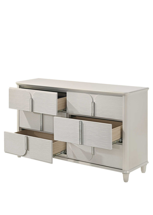White dresser with multiple drawers on a white background