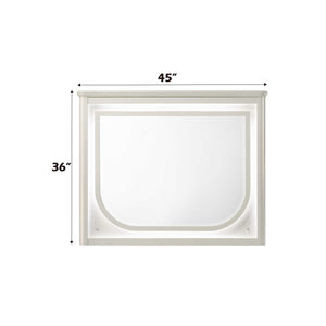 Liberia Modern Bedroom Mirror Collection White rectangular frame with dimensions 36" x 45" on a white background