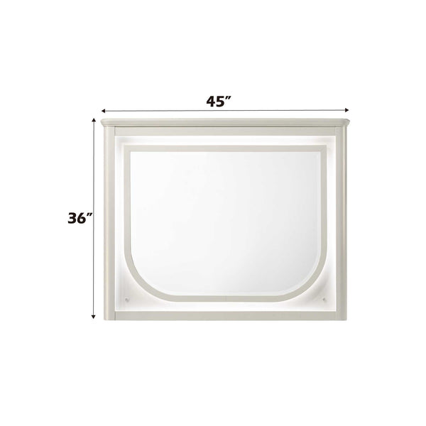 Liberia Modern Bedroom Mirror Collection White rectangular frame with dimensions 36" x 45" on a white background