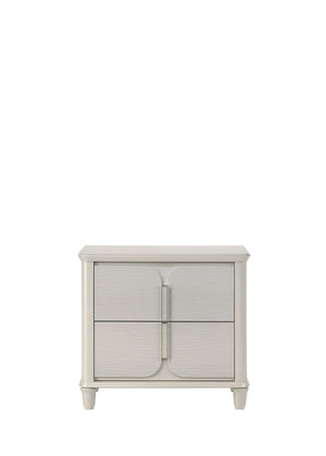 White cabinet with a door and two drawers on a white background