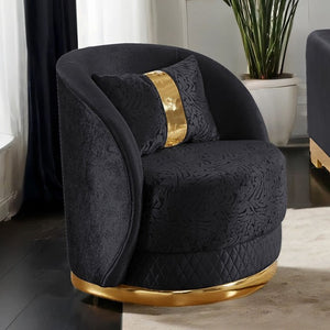 Lika Glam Black Chair Gold Trims Black armchair with gold accents in a room setting