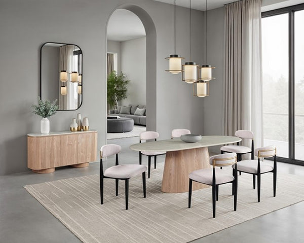 Limda Natural Sintered Stone Top Round Edges Dining Table Set