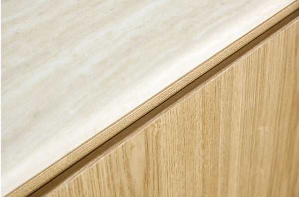 Limda Natural Sintered Stone Top Round Edges Server Close-up of a wooden surface with a visible grain pattern