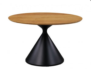 Linda Contemporary Style Black Oak Round Table Set Round wooden table with a black cone-shaped base on a white background