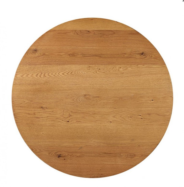 Linda Contemporary Style Black Oak Round Table Set Round wooden cutting board on a white background