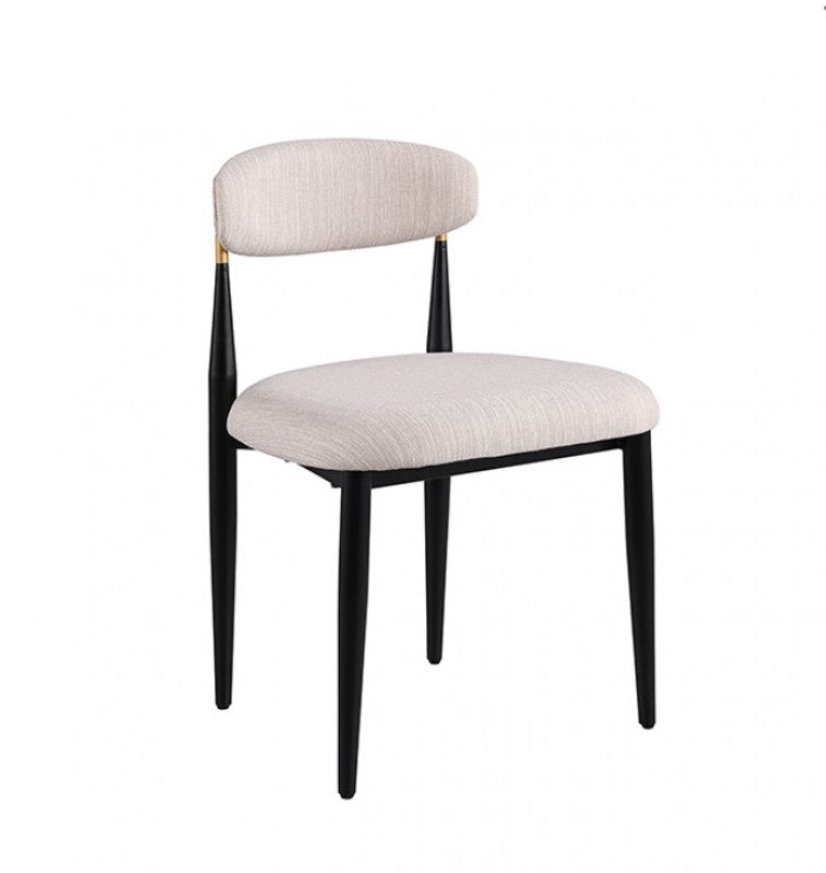 Linda Contemporary Style Curved Backrest Dining Chair Dining chair with beige cushioned seat and backrest on a white background
