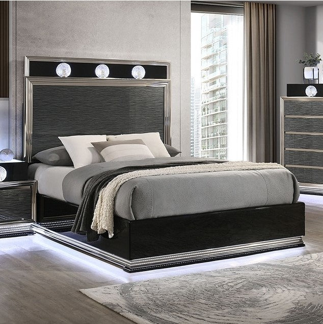 Lisza Modern Charcoal Gray LED Light Bed