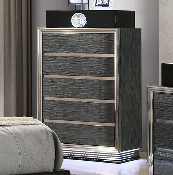 Lisza Modern Charcoal Gray LED Light Chest