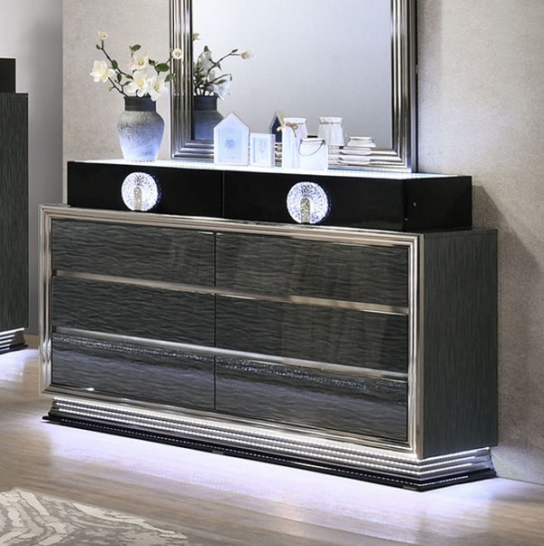 Lisza Modern Charcoal Gray LED Light Dresser