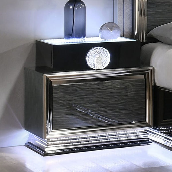 Lisza Modern Charcoal Gray LED Light Nightstand