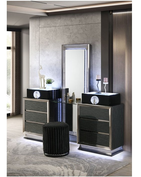 Lisza Modern Charcoal Gray LED Light Vanity