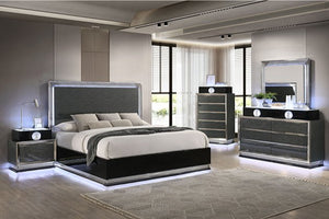 Litza Modern Style Charcoal Gray LED Light Bed Set
