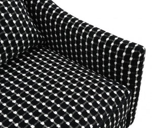 Logen Black Dots Chenille Fabric Accent Chair Black and white checkered sofa on a white background