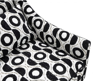 Logen White Black Circle Chenille Fabric Accent Chair Fabric with black and white circular pattern on a white background