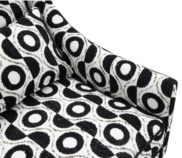 Logen White Black Circle Chenille Fabric Accent Chair Fabric with black and white circular pattern on a white background