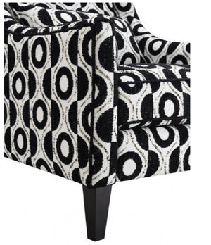Logen White Black Circle Chenille Fabric Accent Chair Patterned armchair with black and white design on a white background