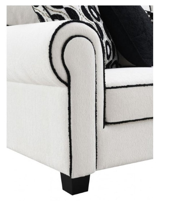 Logen White Chenille Fabric Sofa With Pillows Arm Style