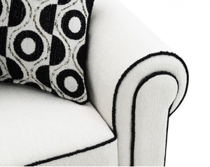 Logen White Chenille Fabric Sofa With Pillows Arm