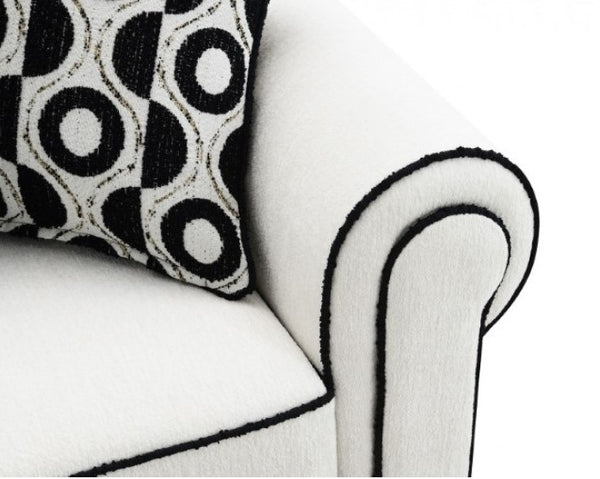 Logen White Chenille Fabric Sofa With Pillows Arm