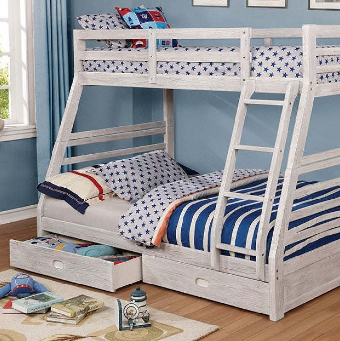 Lukka Twin Full Brushed White Storage Drawers Bunkbed