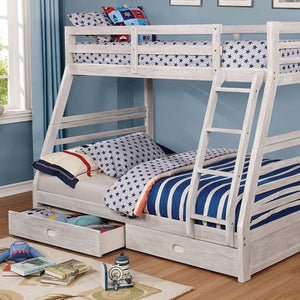 Lukka Twin Full Brushed White Storage Drawers Bunkbed