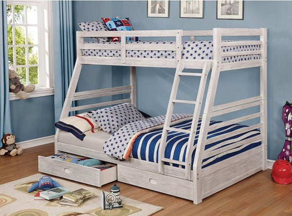 Lukka Twin Full Brushed White Storage Drawers Bunkbed