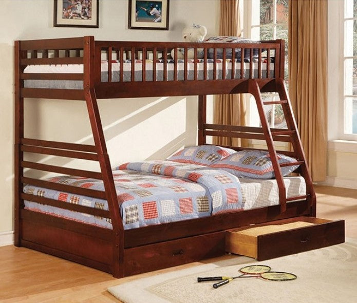 Lukka Twin Full Cherry Storage Drawers Bunkbed