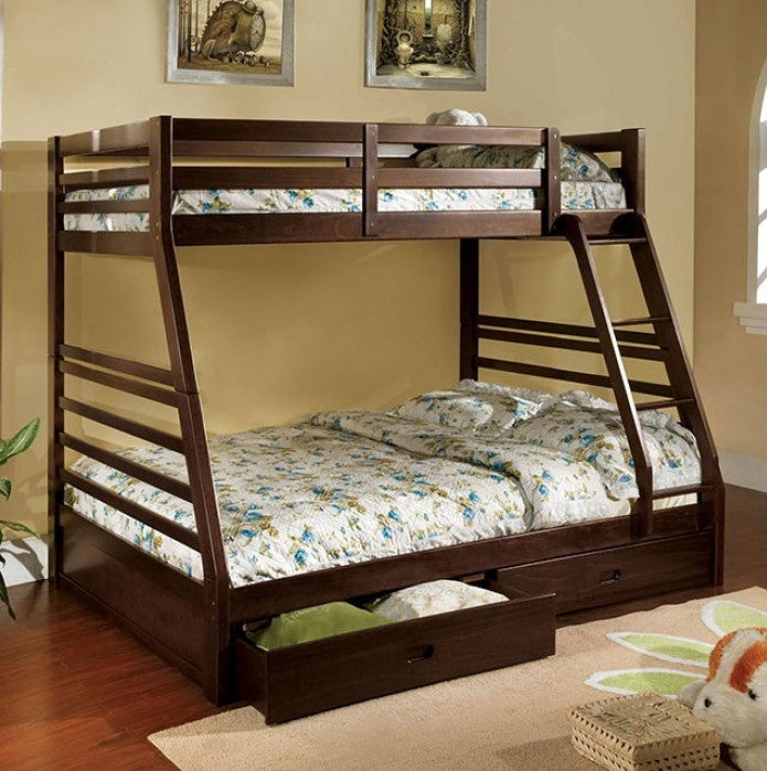 Lukka Twin Full Dark Walnut Storage Drawers Bunkbed