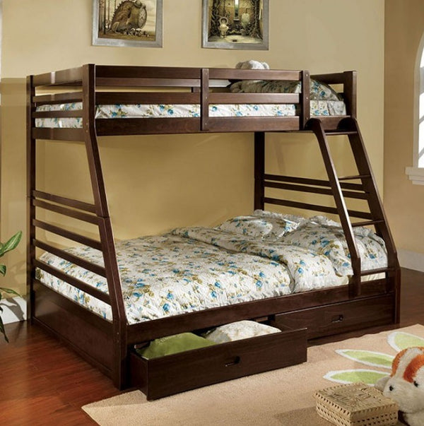 Lukka Twin Full Dark Walnut Storage Drawers Bunkbed