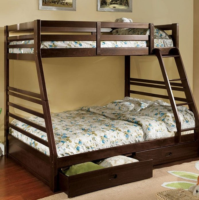 Lukka Twin Full Dark Walnut Storage Drawers Bunkbed
