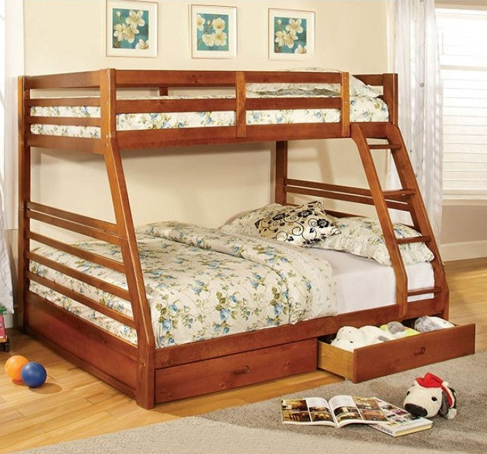 Lukka Twin Full Oak Storage Drawers Bunkbed