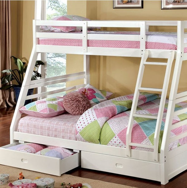 Lukka Twin Full White Storage Drawers Bunkbed