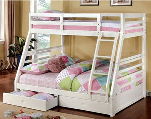 Lukka Twin Full White Storage Drawers Bunkbed
