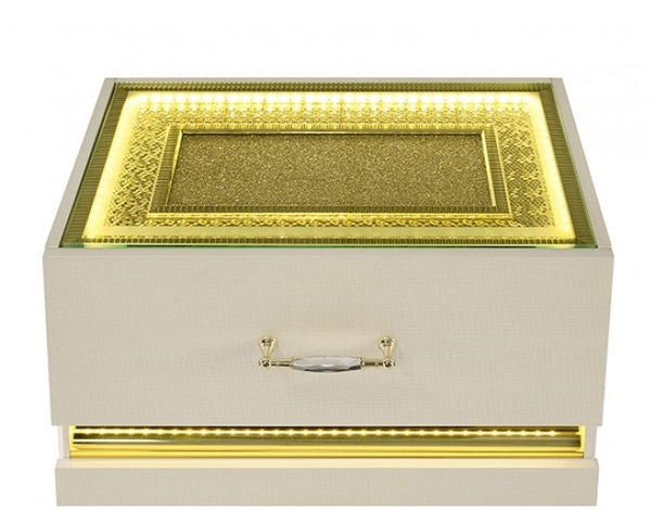 Luna Modern Beige Gold Accent Led Nightstand Decorative jewelry box with gold accents on a white background
