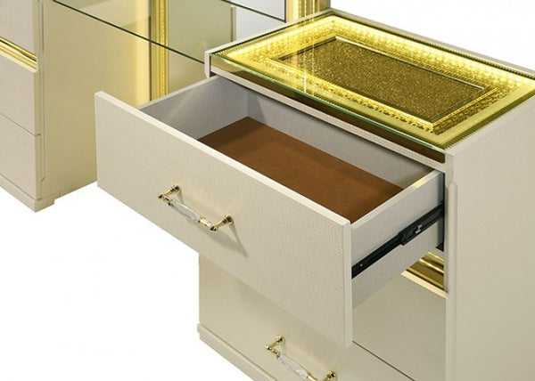 Luna Modern Beige Gold Accent Vanity Luxurious drawer with gold accents on a white background