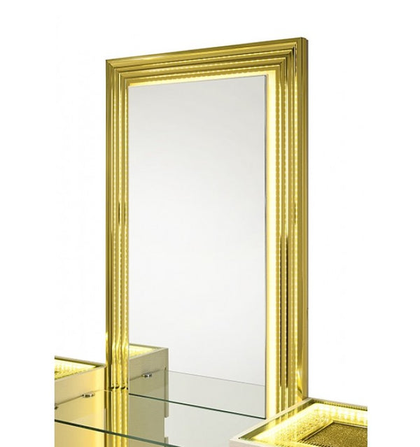 Luna Modern Beige Gold Accent Vanity Gold-framed mirror on a white background