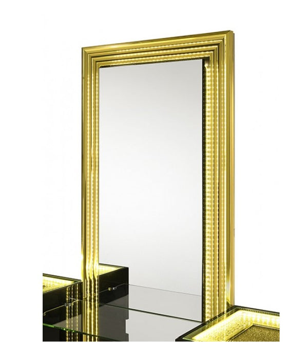 Luna Modern Black Gold Accent Vanity Gold-framed mirror on a white background