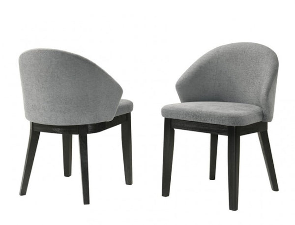 Maeve Organic Modern Black Finish Dining Chair Two gray upholstered chairs with black legs on a white background