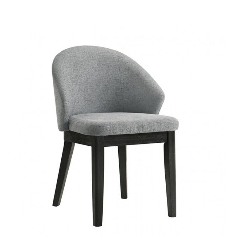 Maeve Organic Modern Black Finish Dining Chair Gray upholstered chair with black legs on a marble floor