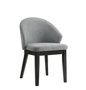 Maeve Organic Modern Black Finish Dining Chair Gray upholstered chair with black legs on a white background