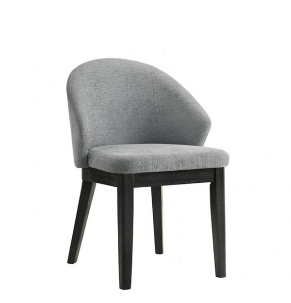 Maeve Organic Modern Black Finish Dining Chair Gray upholstered chair with black legs on a white background