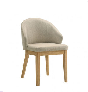 Maeve Organic Modern Oak Finish Dining Chair Chair with beige cushioned seat and backrest on a white background