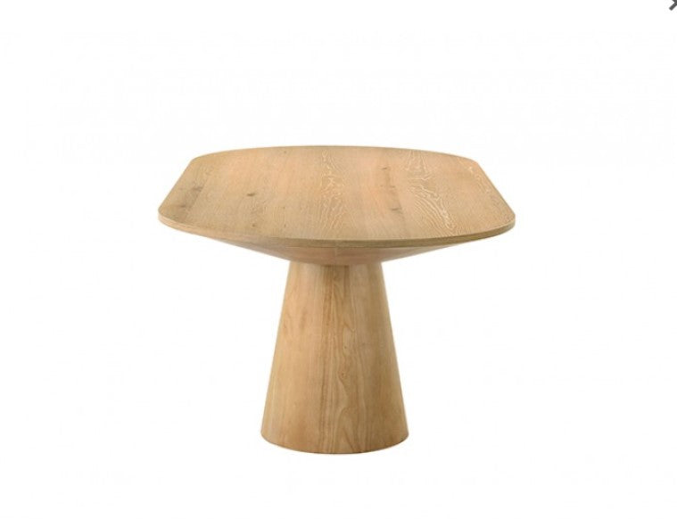 Maeve Oval Contemporary Oak Finish Dining Table Dining room with wooden table and chairs in a modern home setting